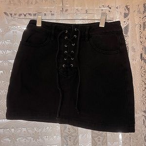 Black Mini Skirt with Lace Front Tie Up